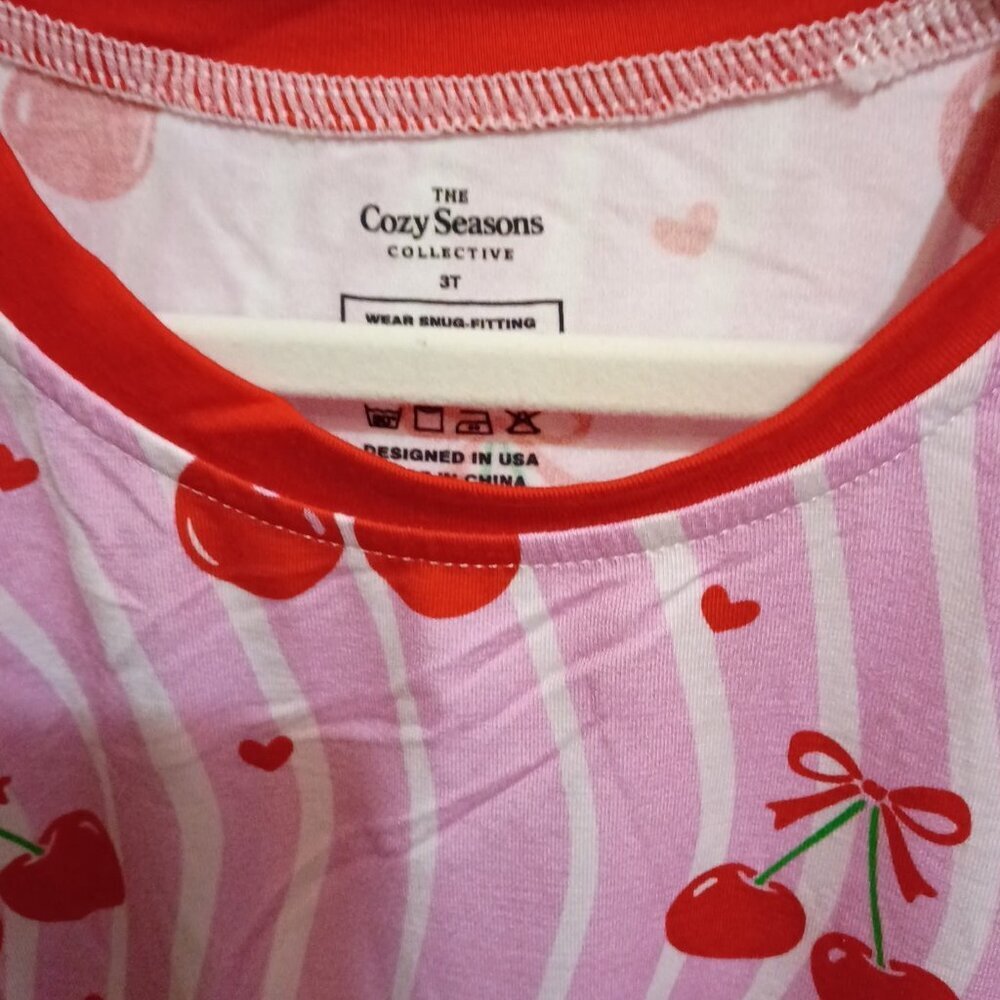 Cherry Hearts Bamboo Toddler Pajamas 3T | Cherry Print 2-Piece Set NWT - Picture 3 of 4